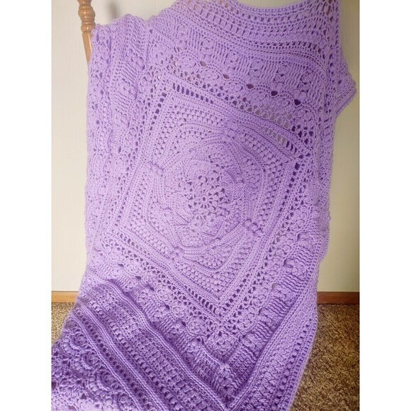 Hooked on Sunshine "For..." Lavender Purple Acrylic Blend Baby Blanket~43.5" - Picture 4 of 12